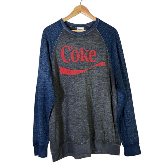 Coca-Cola Enjoy Coke Raglan Graphic T-Shirt Mens XL Gray Blue Long Sleeve Retro - Picture 2 of 6